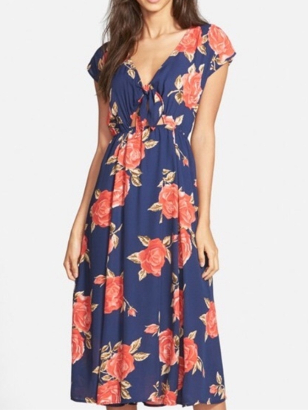 Navy floral Tie Front Midi Dress - June & Hudson - XS